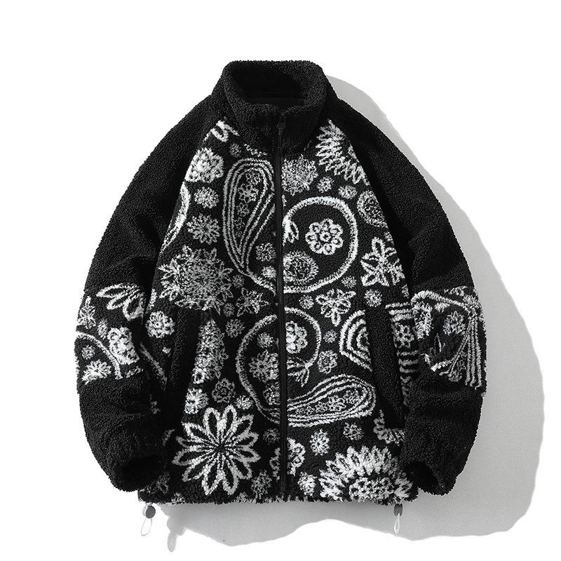 

Трендовая свободная повседневная вышитая декоративная куртка для пар из овечьего флиса для мужчин XXXL чёрный