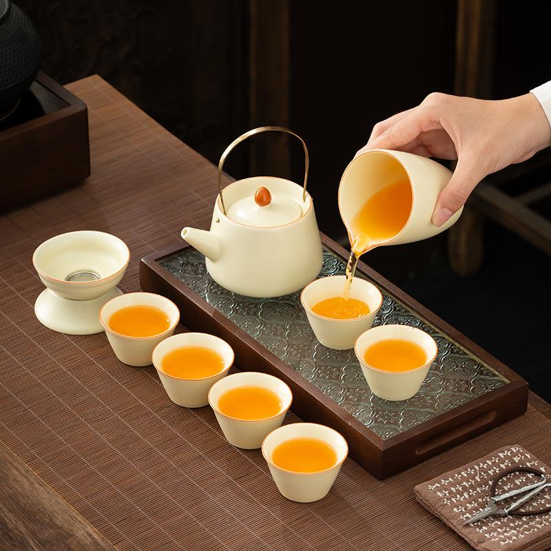 Enterprise high-end guest reception ceramic tea set light luxury opening Ru kiln gift box boutique set