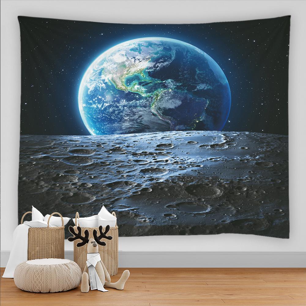 Universe Galaxy Beautiful Earth Moon Under Night Sky Printed Tapestry Wall Hanging Decoration Cloth Bohemian Hippie Tapestries