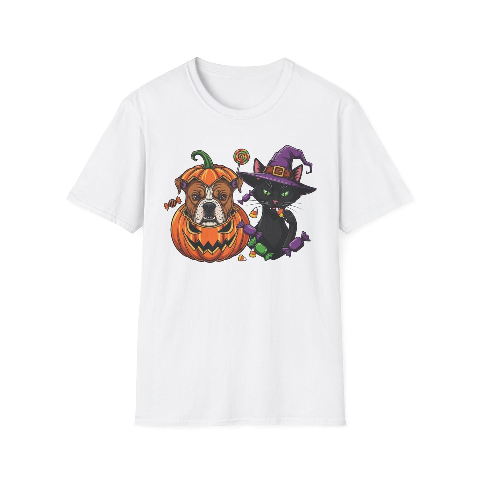 Spooky Sweet Squad: Pumpkin Pup & Candy Cat Halloween Tee T-Shirt S разноцветный