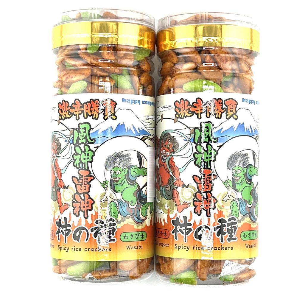 Happy Company Super Spicy Snacks Kakinotane Fujin Raijin 110g X 2 Set Spicy Piquant Chili Super Spicy Wasabi Super Spicy Kakinotane Chili Pepper a