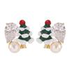 14K Gold-Plated Christmas Tree Drop Earrings with Silver Studs for Women