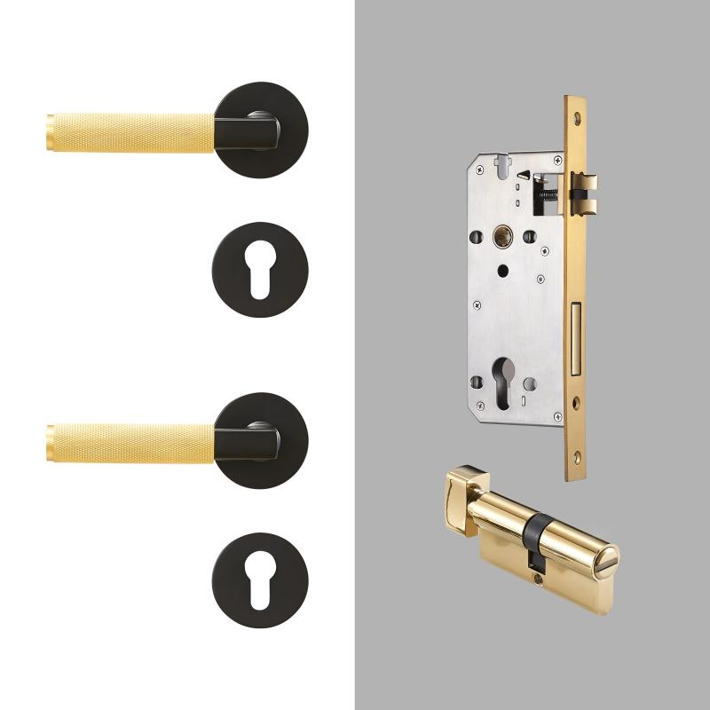 Dooroom Drehknauf Gerändeltes Messing Türschloss-Set Modernes Interieur Schlafzimmer Badezimmer Holztür Drückergarnitur Dummy Privacy Durchgangsschloss