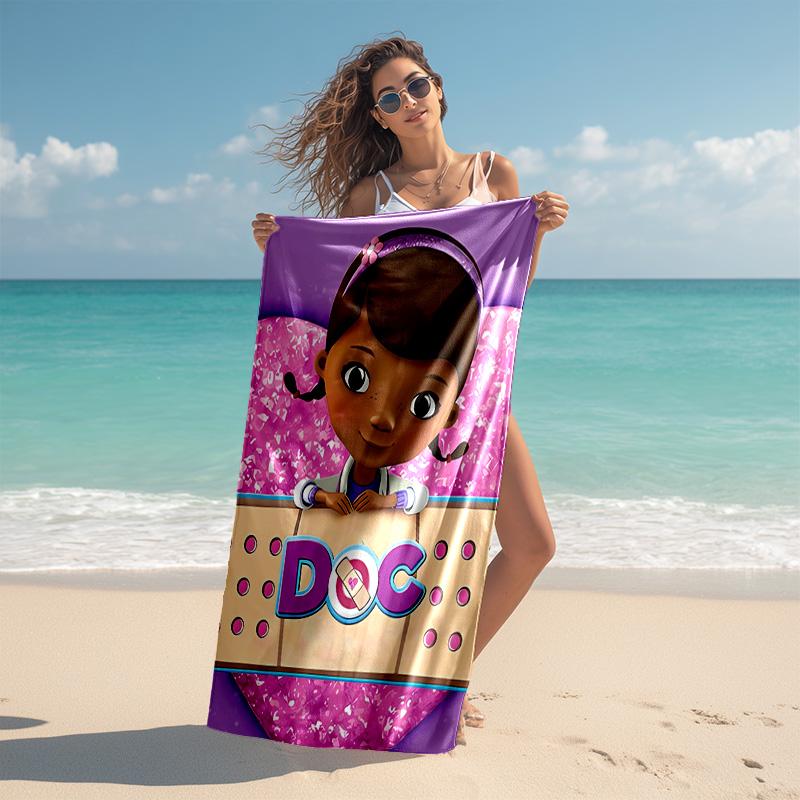 proof beach towel with Doc McStuffins pattern - soft,absorbent,quick-drying,machine washable - perfect for swimming,camping,bathing
