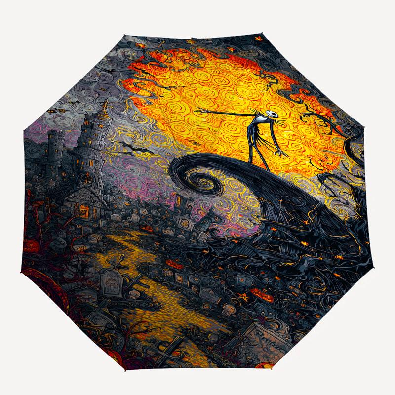 Nightmare Before Christmas, Jack Skellington Themed Automatic Opening and Closing Umbrella, Brightly Colored 8-rib Portable Umbrella, Suitab