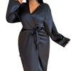Thin and Elegant, Simple and Casual Mid-length Lace-up Bathrobe for Women, Spring and Summer Ice Silk Pajamas