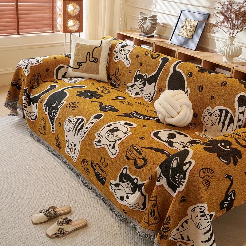 Universal Creative cartoon Couch Towel Full Cloth Cover Four Seasons Sofa Carpet Non-Slip Cover Blanket Proof Cat Scratch