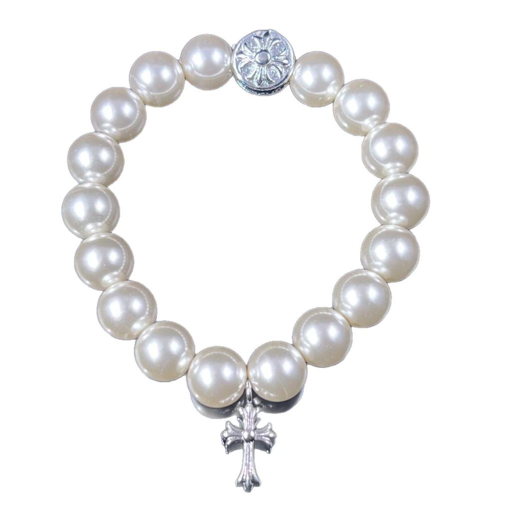 Krowia Cross Pearl Bracelet Necklace: Women's High-End Clavicle Chain with Cross-Border Charm.