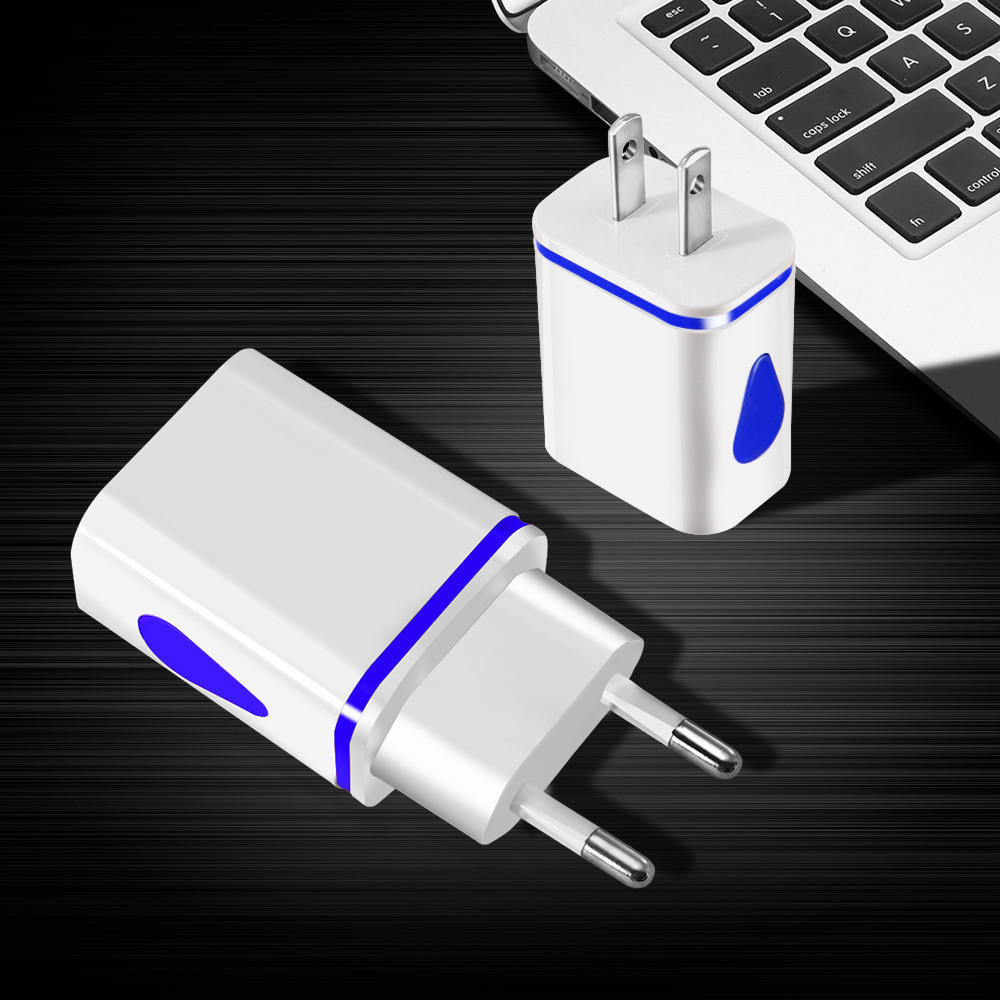 5V 2.1A EU Plug Dual USB Charger Waterdrop Design Travel Home Office Adapter Smart Fast Wall Charger for IPhone Samsung Smartphones Tablets