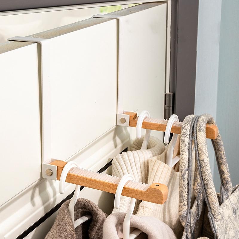 Home Rear Door Hook Foldable Kitchen Bathroom Accessories Portable Wooden Hook Clothes Bag Storage Rack Organization