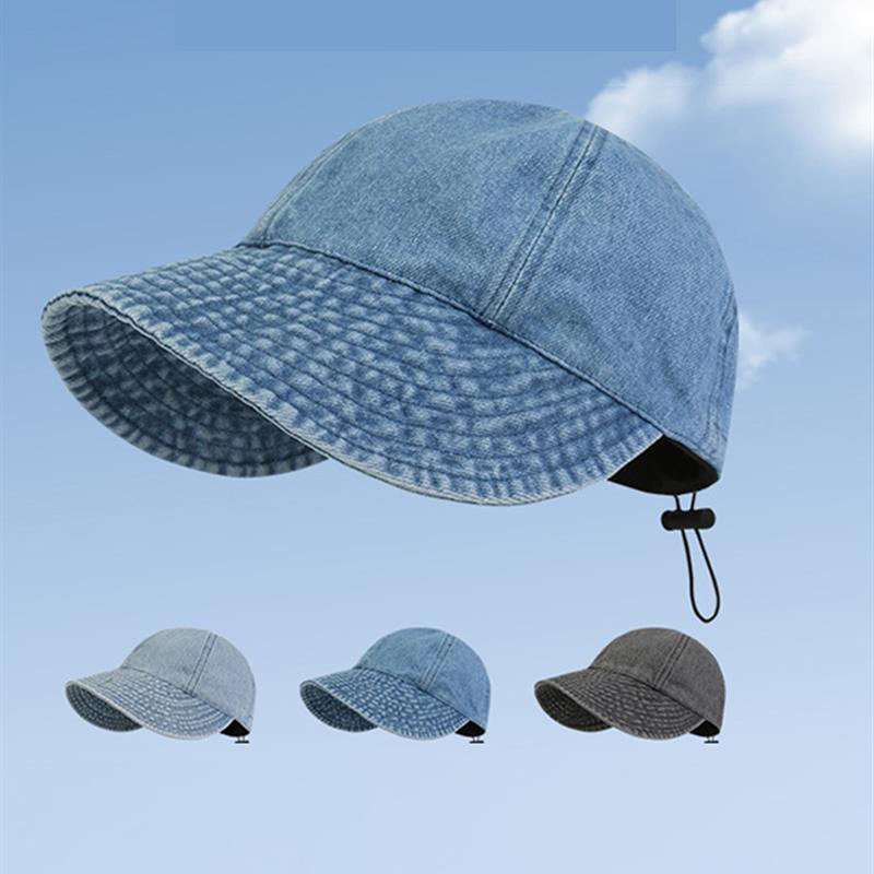 Denim Cap Hats For Women Summer Sun Hat Sunshade Fisherman Cap Bucket Hat Big Brim Breathable Cowboy Adjustable Rope 2024