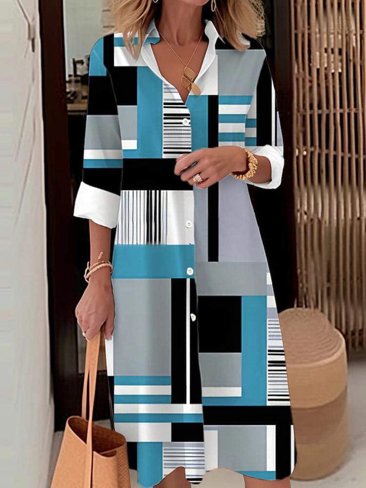 

Жіноча картата друкована сорочка-сорочка елегантна повсякденна довгим рукавом ґудзики вільна сукня жіночий одяг осінній новий халат M