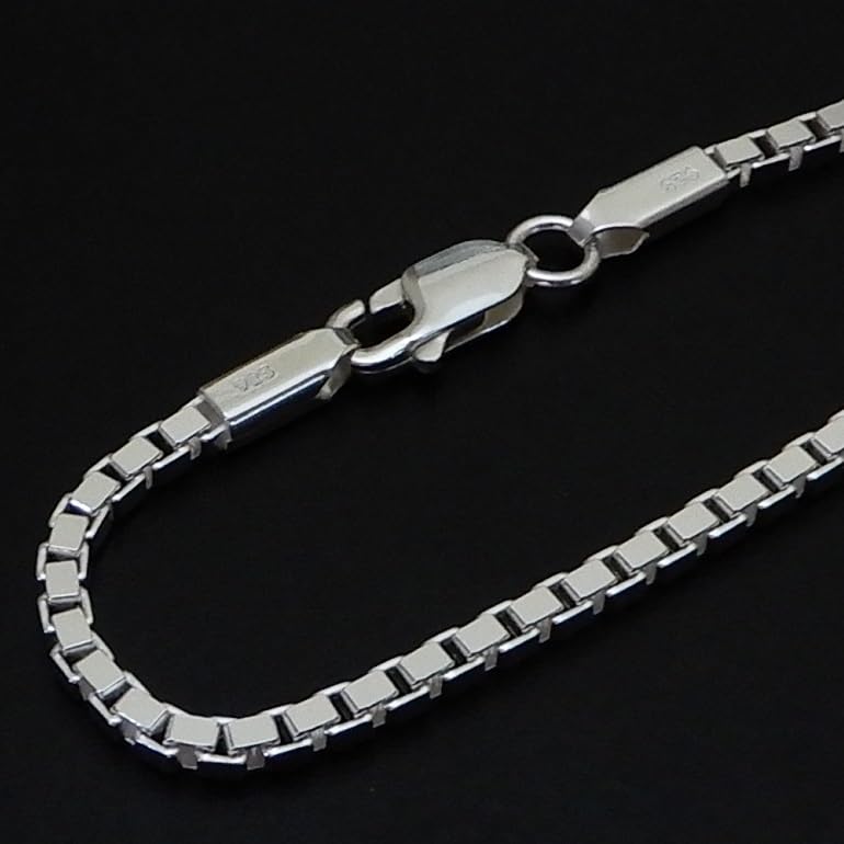 Sterling Silver 925 Venetian Silver Thick Box Necklace [100-point Market] Men's Necklace, Chain, Men's Necklace, 2.5mm Chain, 55cm,