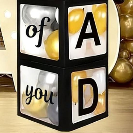 4 ks Krabice na balónky k promoci 2026 Tak hrdý na tebe Černá krabice na balónky s písmeny pro třídu 2026 Potřeby na promoční párty