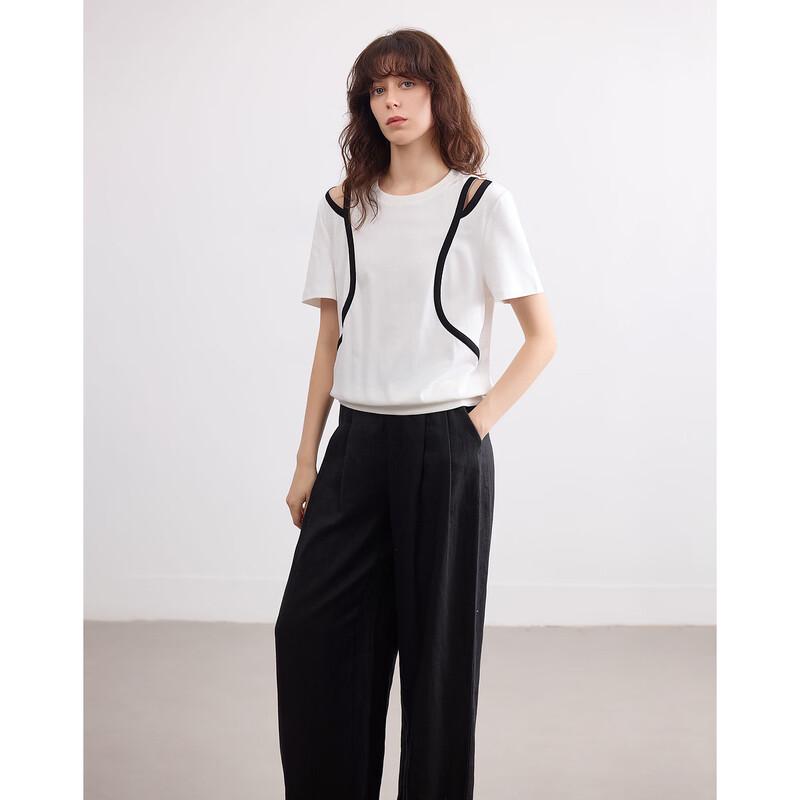 Women s High-Count Cloud Cotton Contrast Cutout T-Shirt M