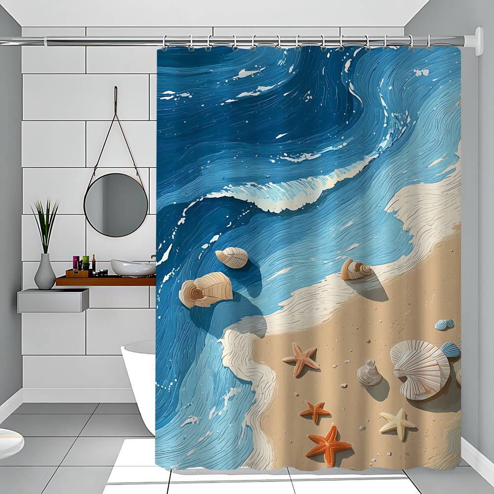 Beach Scenery Shower Curtain Bath Curtain Print Polyester Fabric Waterproof Bathroom Curtains With Hooks Bath Screen