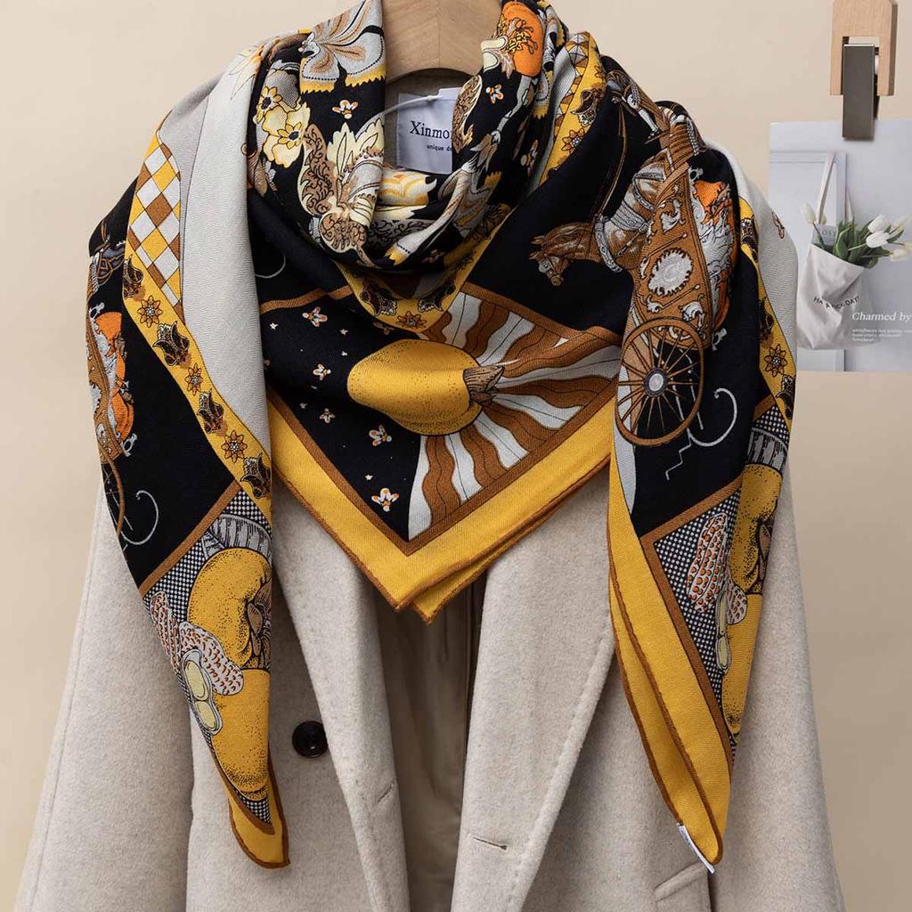 130*130cm 30% Silk +70% Wool Scarf Retro Vintage Luxurious Soft Shawl Large Warm Winter Wrap for Women