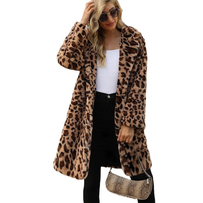 Faux fur suit collar plush coat Faux fur leopard print jacket