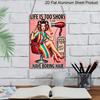 2D Flat, Vintage Aluminum Wall Sign "Life is Too Short to Have Boring Hair" - 7.87*11.8 Inch Retro Barber Shop Decor with Vintage Hair Dryer