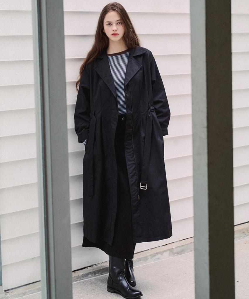 LUSIDA Ripian Belt Long Trench Dress Jacket_2 Colors