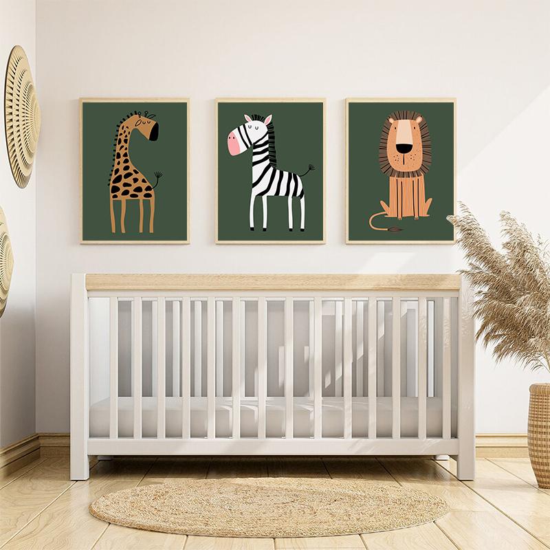 Child Room Safari Animals Lion Giraffe Zebra Poster Nursery Wall Art Canvas Painting Nordic Kids Bedroom Print Picture Decor