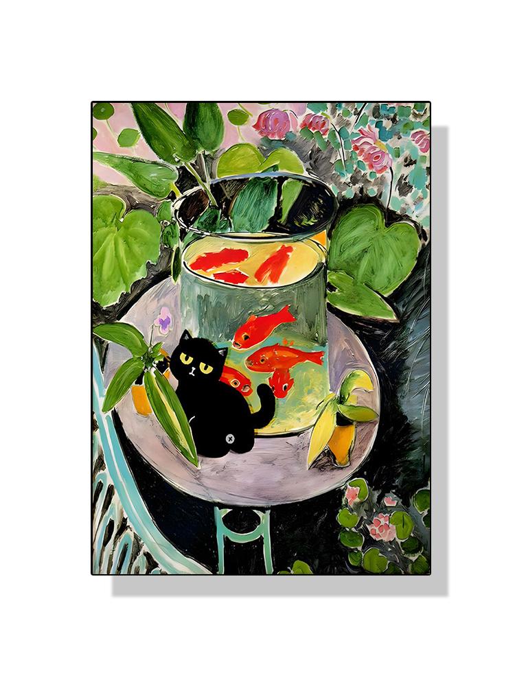 Famous Art Gustav Klimt Kiss Van Gogh Monet Waterlily Black Cat Posters Canvas Painting Funny Animal Wall Art Room Home Decor