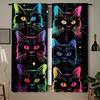 2pcs Colorful Cat Lover Curtains - Vibrant Neon Cat Design   Rod Pocket Mount   Polyester Material   Semi-Transparent   Modern Style