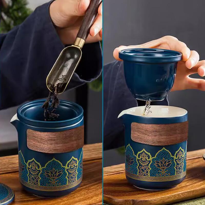 Minguan Portable Travel Tea Set (1 Pot, 3 Cups, Tea Caddy) with Leather Bag