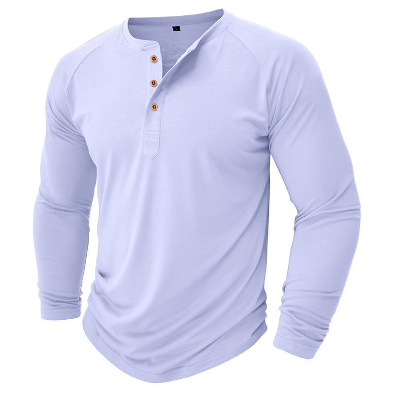 Men's Slim Crew Neck Long Sleeve Henley Shirts Casual Solid Basic Tops 3-Button Sports T-Shirts Athletic Workout Moisture Wicking Tee Shirt for Male