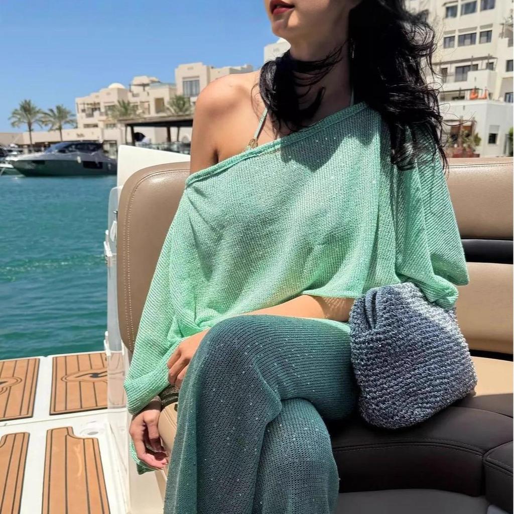 2026 Women's Fashion Sequin Knit Sun Protection Shawl Top – European American Beach Style