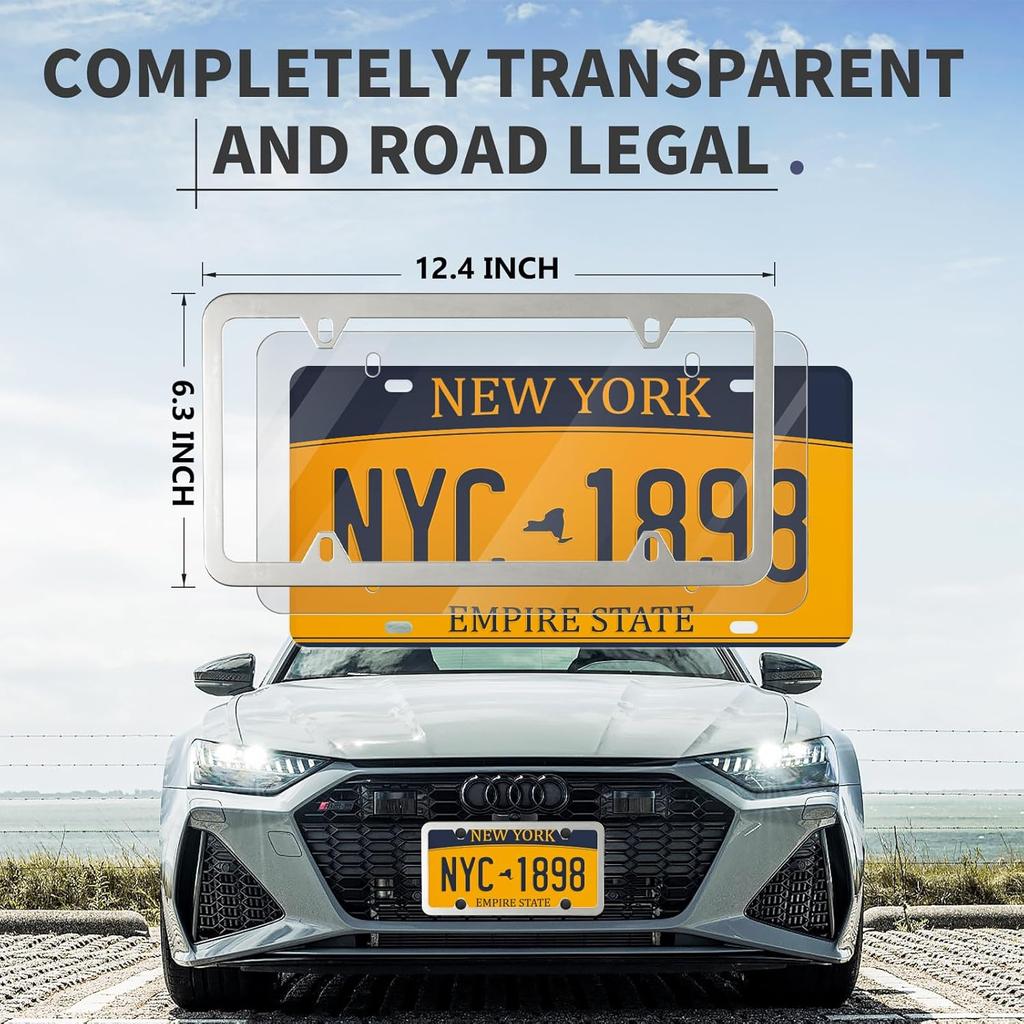 License Plate Frames Covers Combo - 2 Pack Clear Flat Car Tag Protectors Unbreakable and Aluminum Standard US License Plate Holder with Screws,Chrome