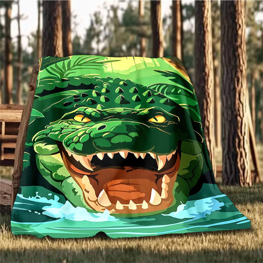 1pc Crocodile Print Throw Blanket Polyester Fiber, Lightweight Flannel, Soft & Warm, All Season Use for Outdoor, Camping Digital Print
