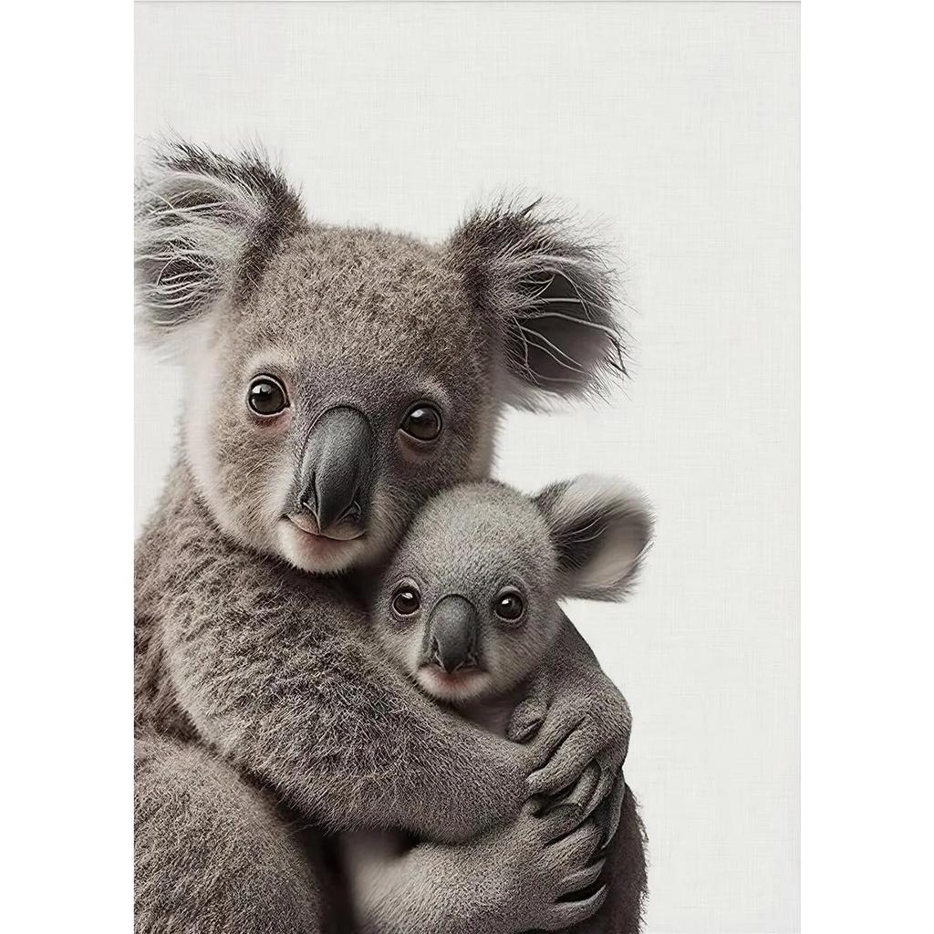 Animal and Their Cute Baby Poster Lion Elephant Koala Bear Owl Fox Canvas Painting Wall Art Pictures for Nursery Baby Room Decor