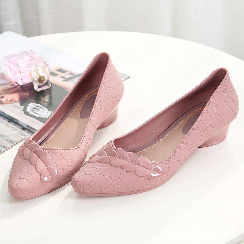 Shoelife/Желейные модные женские туфли на толстом каблуке с острым носком и мягкой подошвой(Обувь на один размер меньше) 36 розовый