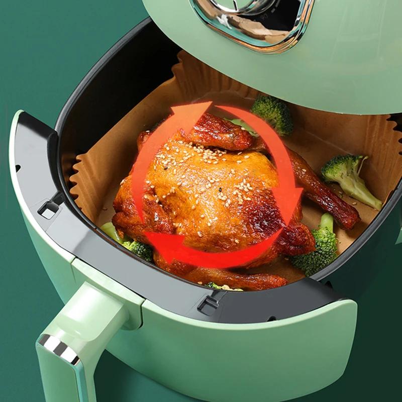 50 sztuk jednorazowych papierowych wkładek do frytkownicy beztłuszczowej Air Fryer, papier do pieczenia Airfryer, olejoodporny, nieprzywierający papierowy tacę, również jako podkładka do piekarnika, mata do pieczenia