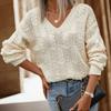 Women's Sweater Fashion V-neck Crochet Hollow Knit Sweater Autumn Thin Loose Bat Shirt Short Paragraph Ladies Tops Jumper