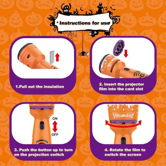 Halloween Projection Flashlight Portable 2-In-1 Projector Lamp Different Image Projection Toys Easy To Use Gift for Kids