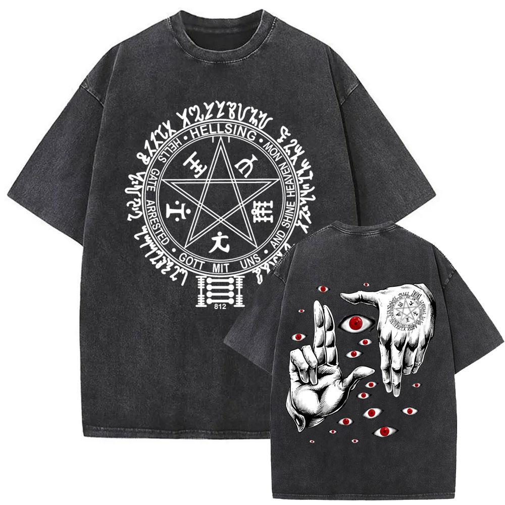 Washed Vintage Anime Hellsing Vampire Alucard Graphic Tshirts Men Women Manga Oversized T Shirts Mens High Quality Streetwear S
