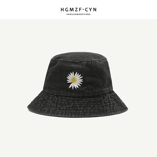 Korean New Ins Daisy Embroidery Bucket Hats Women Men Panama  Summer Sun Hat Fashion Flower Bob Washed Denim Basin Cap