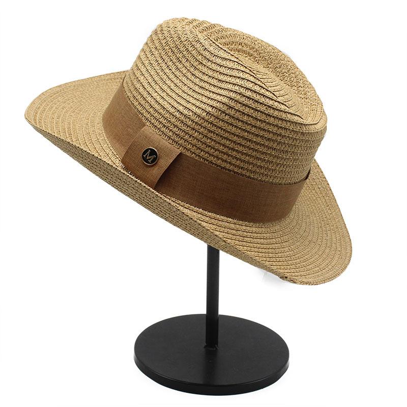 Men'S Straw Hat Summer Big Edge Sun Hat Straw Western Cowboy Top Hat Beach Sun Hat Sun Hat