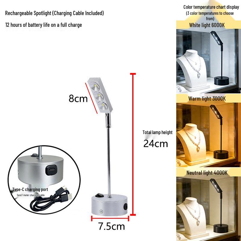 Wire-Free Jewelry Display Spotlight with Charging
