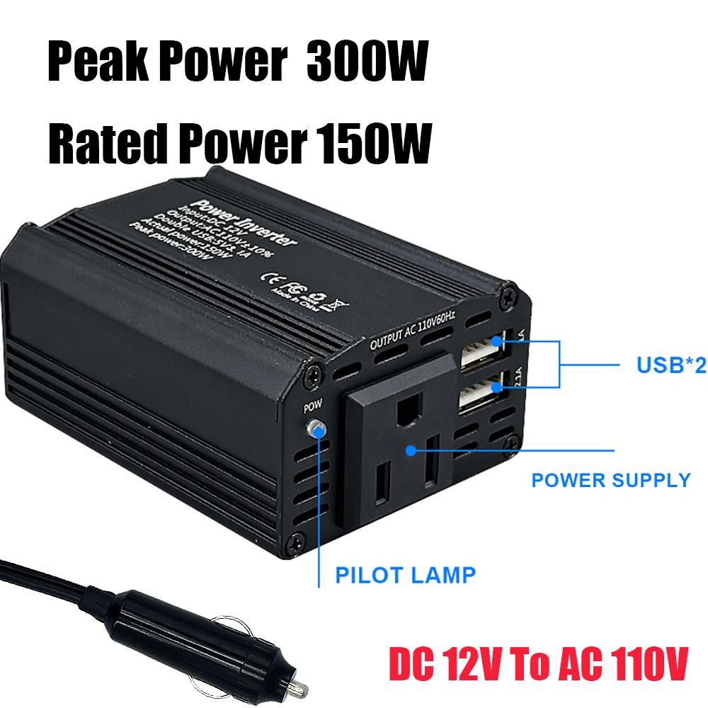 Car Inverter 150W DC 12V To AC 110V Power Converter Automatic Transformer with US Socket Dual USB Car Inverter Adapter Dropship
