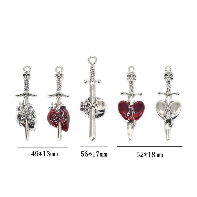 Halloween Gothic Skull Sword Heart Pendant - DIY Jewelry Accessory