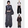 Foreign Trade Original Order Min * Ga Retro Washed Ribbon Multi-pockets Wide Leg Cargo Jeans Wide Leg Pants 1377
