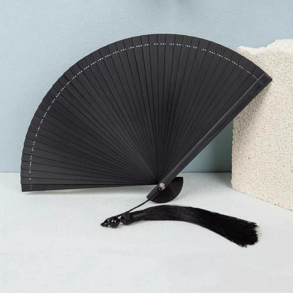 Bamboo Fan for Women, Traditional Style, Classical Black Folding Fan, Compact Hanfu Dance Fan, Portable Silk Cloth Fan