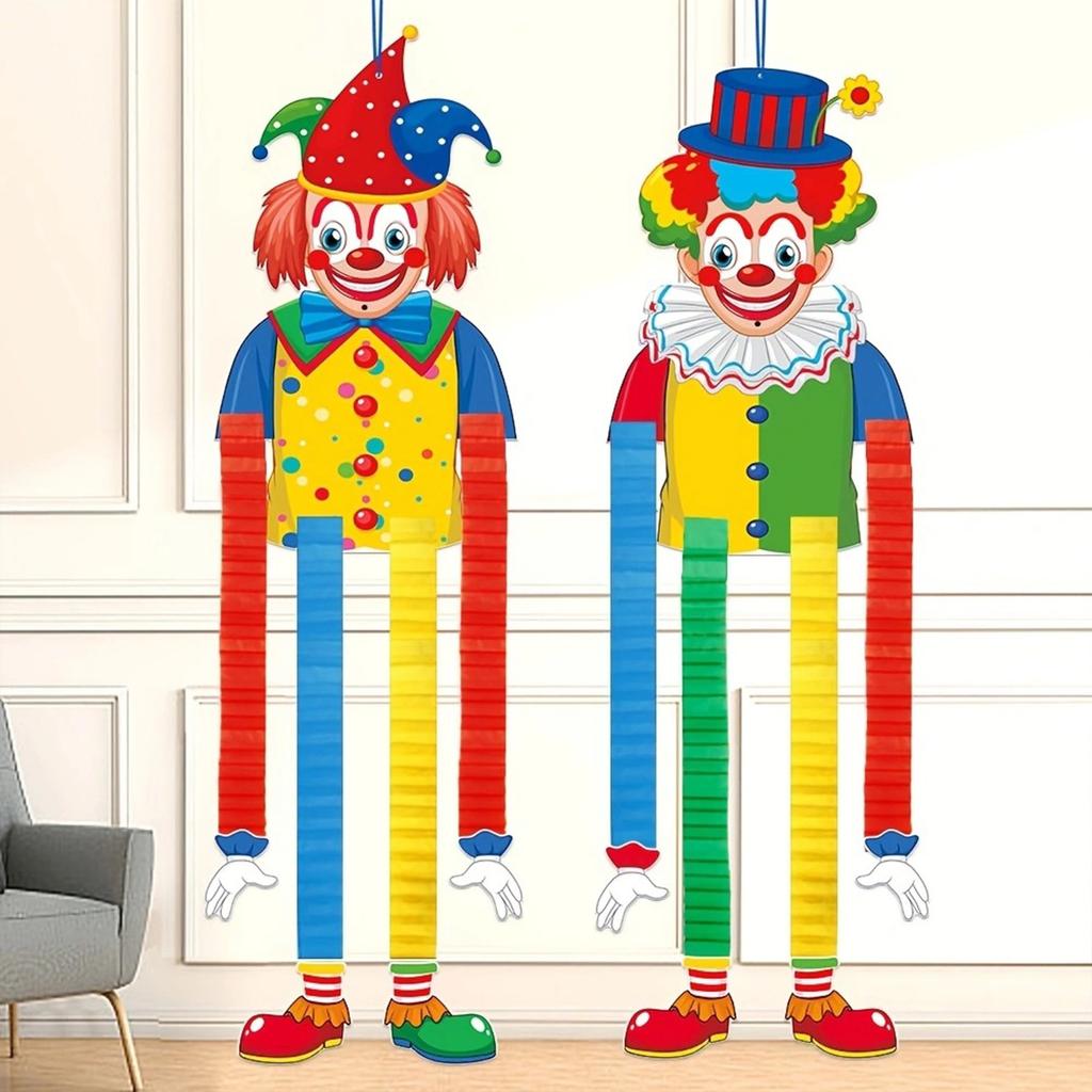 2Pcs Clown Figure Hanging Ornament Folding Paper Clown Decoration For Birthday Halloween Carnival Festival Decorations