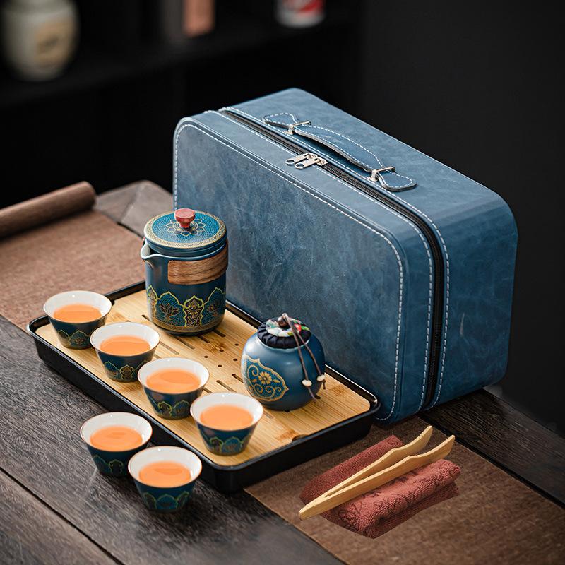 Outdoor Camping Travel Kung Fu Tea Set Teapot Ceramic Fast Teacup Tea Tray Portable National Tide Gift