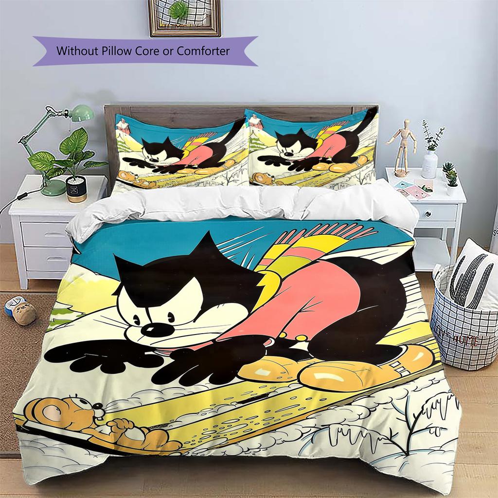 Felix the Cat  Pattern Bedding Quilt Set  Home Decoration  Gift (1 * duvet cover + 2 * pillowcase  without core)