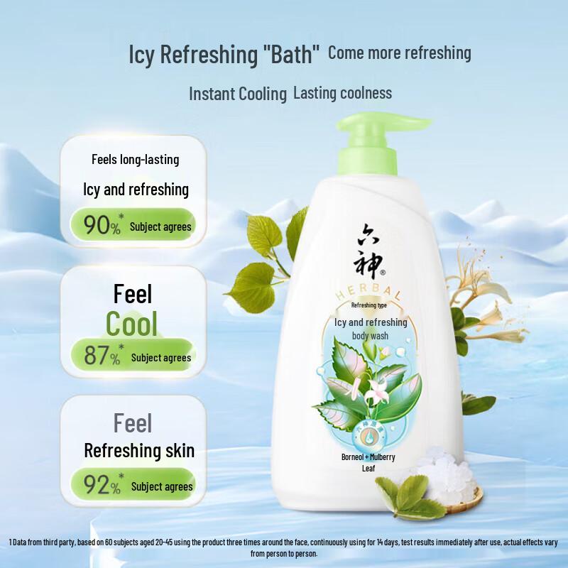 Liùshén Icy & Refreshing Shower Gel with Borneol & Mulberry Leaf, 2x1L Family Pack
