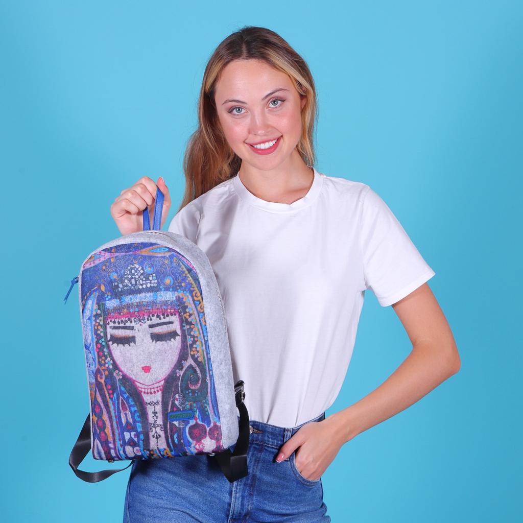 Biggdesign Blue Water Zippered Felt Backpack